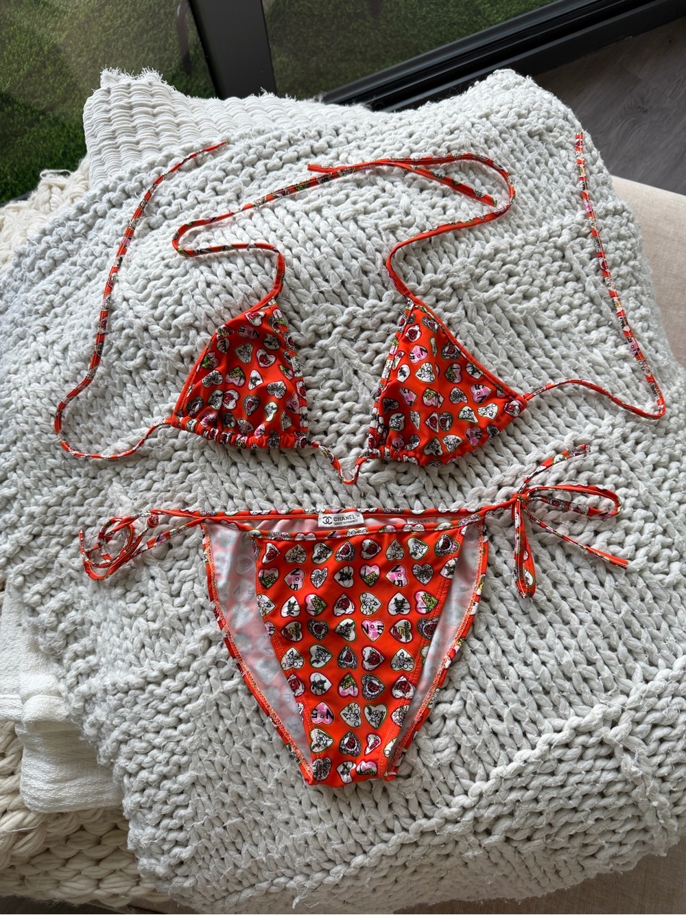 CHANEL orange VINTAGE multicolor Heart-Print Bikini - very good conditions - M